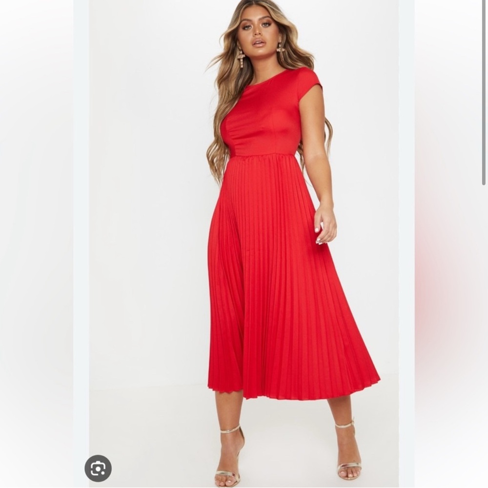 PrettyLittleThing Vibrant Red Midi Dress NWT